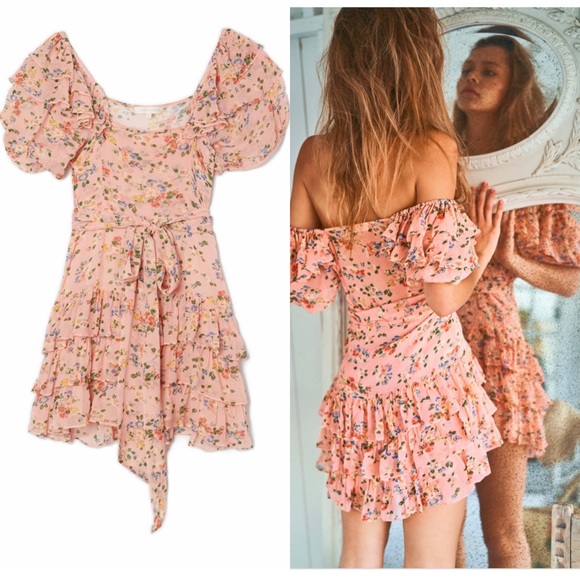 Loveshackfancy Kimbra ruffle floral peach orange floral size 4 - Picture 3 of 16